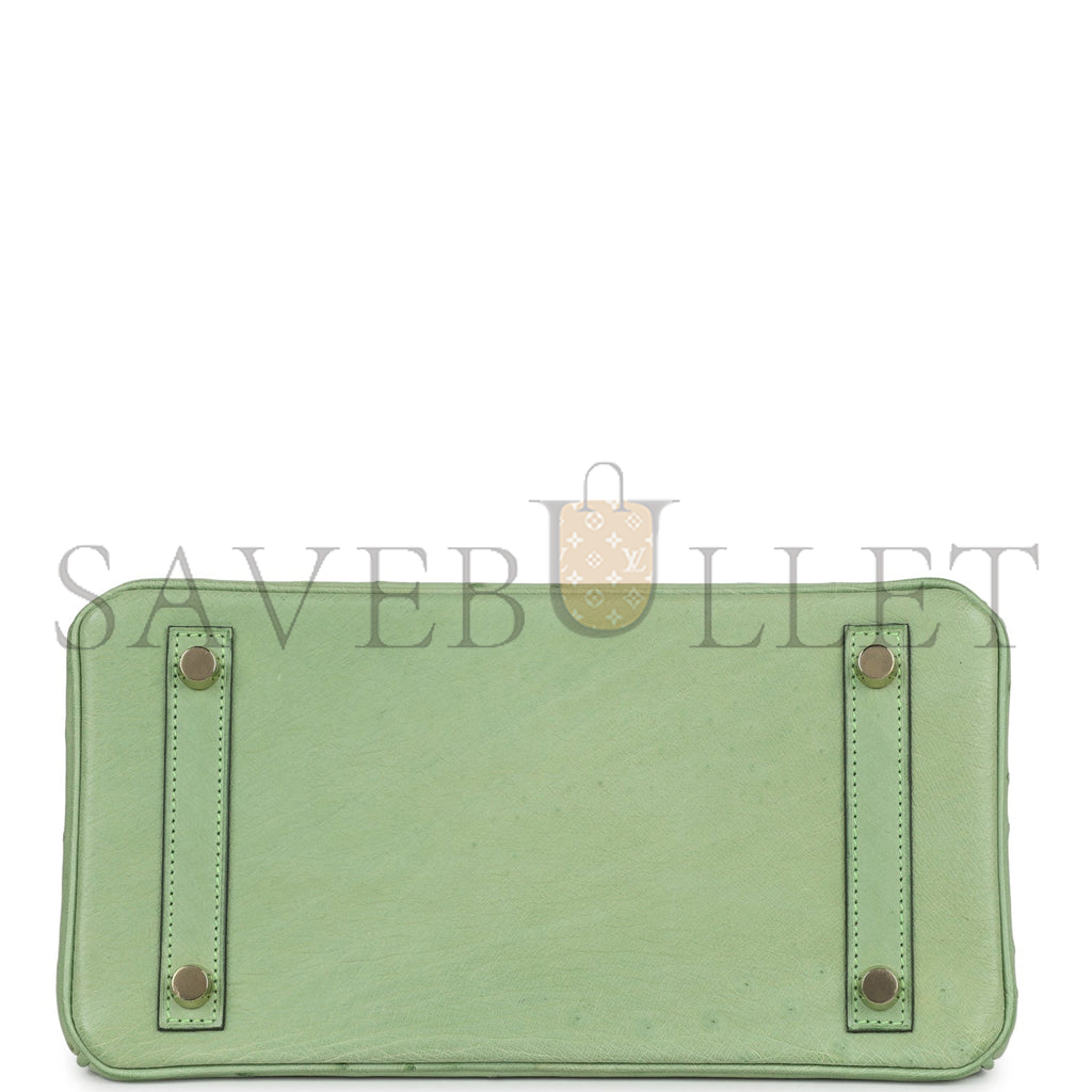 HERMÈS MASTER BIRKIN 25 OSTRICH LEATHER MINT GREEN GOLD BUCKLE H041944CK87 (25*20*13cm)